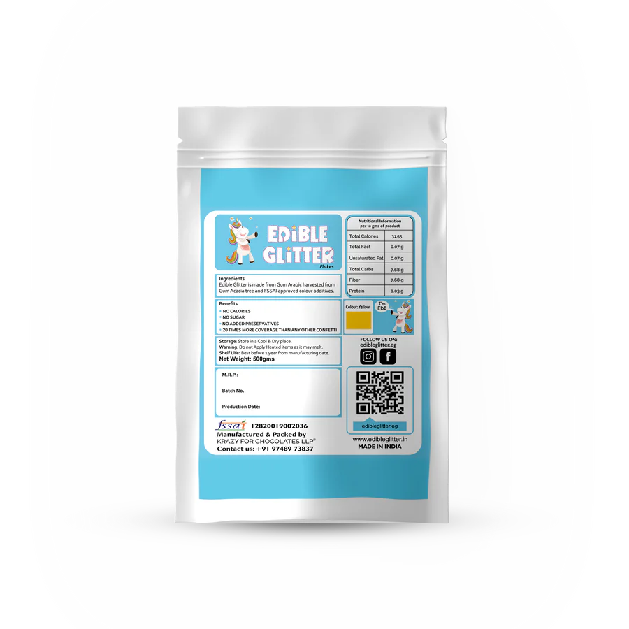 Edible Glitter Flakes - Yellow (500g)